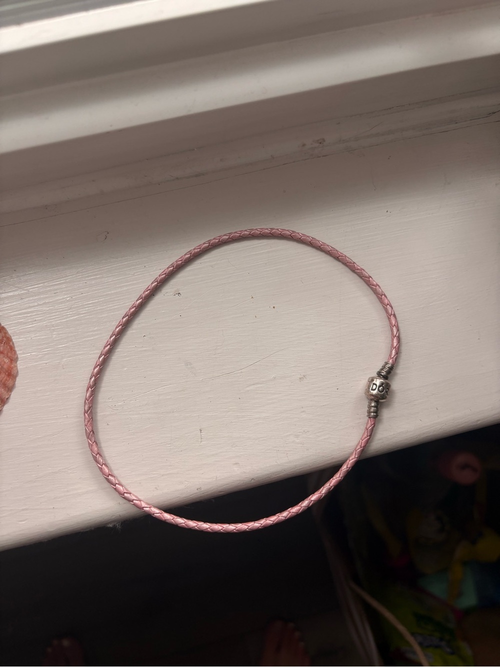 Pandora Pink Braided Leather Double Wrap Bracelet with Silver Clasp